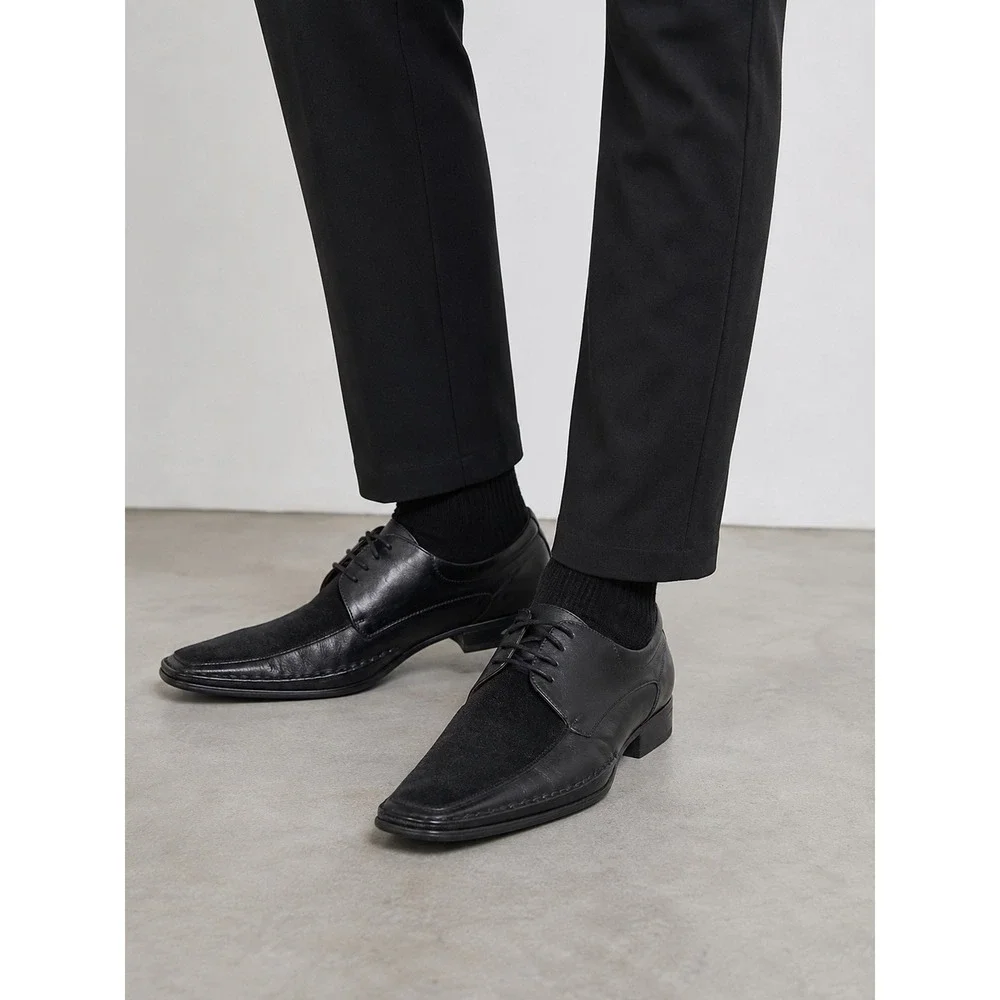 Juliani New York Milan Mens Black Leather Suede Square Toe Oxford Shoes Size 8